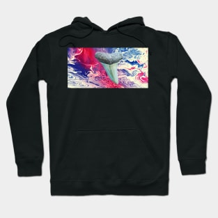 Red, White, and Blue Shark Tooth Fossil Paint Swirl Print Hoodie